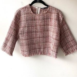 Zara women’s pink and white tweed shirt size M